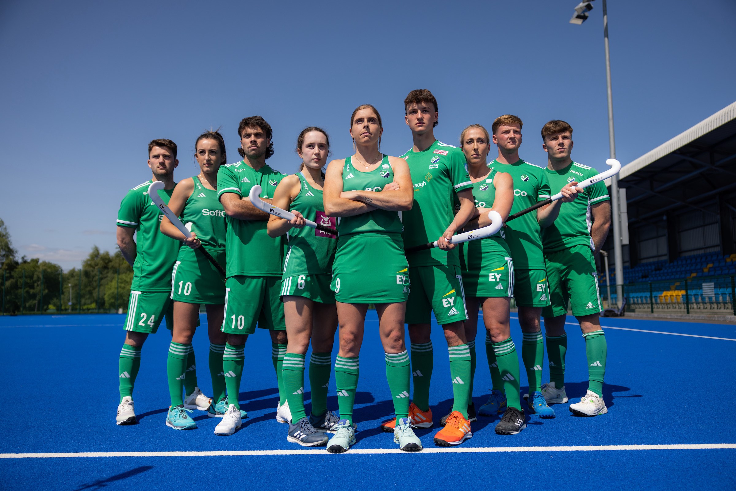 Hockey Ireland Senior and Junior Age Group National Team Players (Left to right): Benjamin WalkerHannah McLoughlinDaragh WalshSarah Byrne (U16)Katie MullanScott Kenny (U16)Sarah HawkshawSam Hyland Mark Collins (U21)