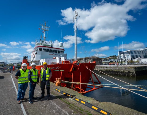 Irish offshore survey company Green Rebel is continuing to grow its fleet, and has signed a long-term hire agreement with Glomar Offshore for the Glomar Vantage, as part of its continued expansion. Pictured are Green Rebel’s Conor Philpott, Head of IT; Kieran Ivers, CEO; and Alan Cott, Fleet Manager. Picture: Cian Ryan Green Rebel.